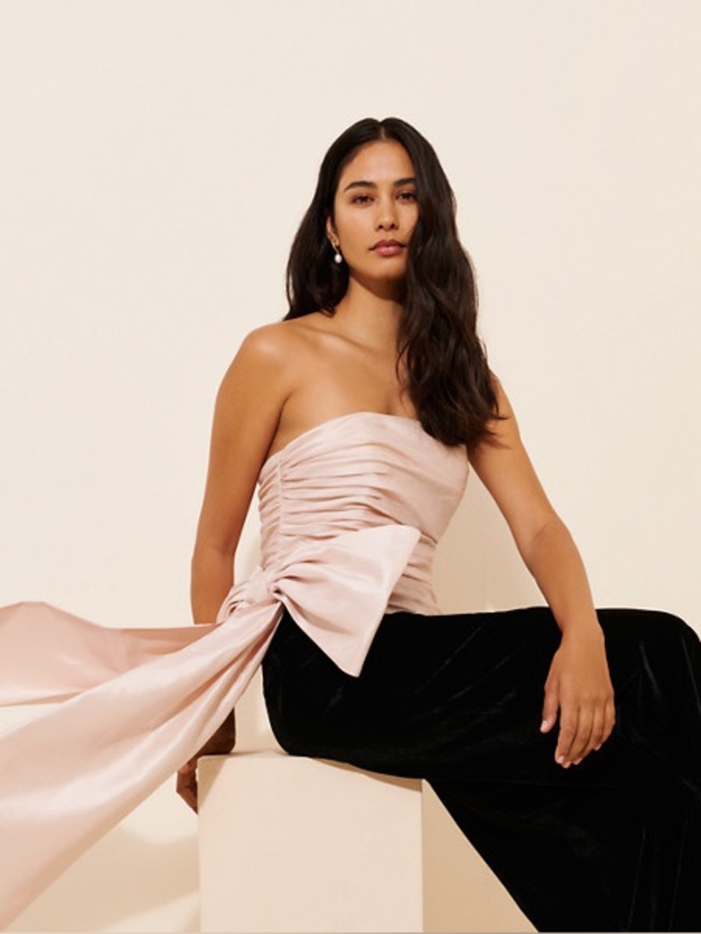 Hutch Mylie Ruched Strapless Bow Jumpsuit